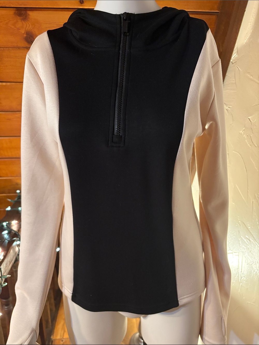 OTOS Colorblock Quarter Zip Hoodie Black Blush Pink Athleisure Medium